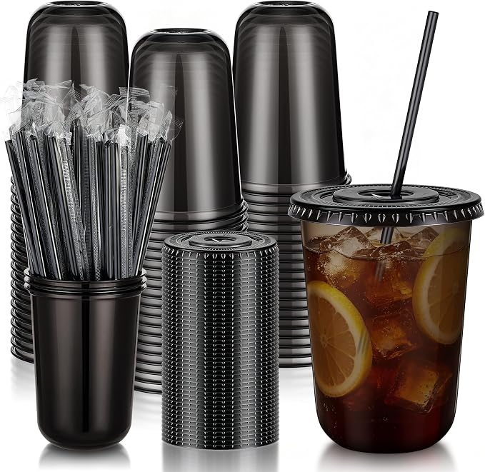KesaPlan 50 Pack 16 oz Black Plastic Party Cups