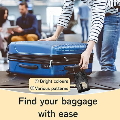 3 Pack Black Cat Luggage Tags for Suitcases, Moon Night Cute Leather Name Tag with Privacy Cover with Stainless Steel Loops, Travel ID Bag Tags for Women Men