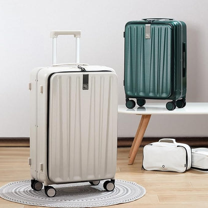 Hanke 24 Inch Checked Luggage Front Opening Rolling Suitcase Hard Sided Luggage with Spinner Wheels Travel Luggagefor Woman Men.(Dark Green)