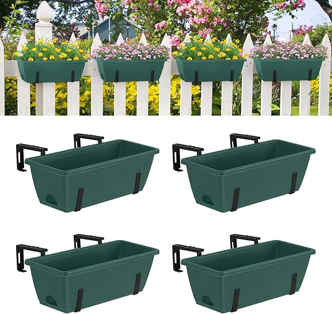 smusei 4 Pack Railing Planter Box Window Boxes Planters