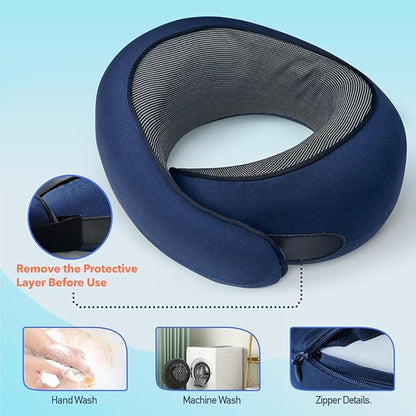 Travel Pillow | High-Density Memory Foam Pillow with 360° Surround Support. Ergonomically Designed. Ideal for Airplane Travel and Home Use.