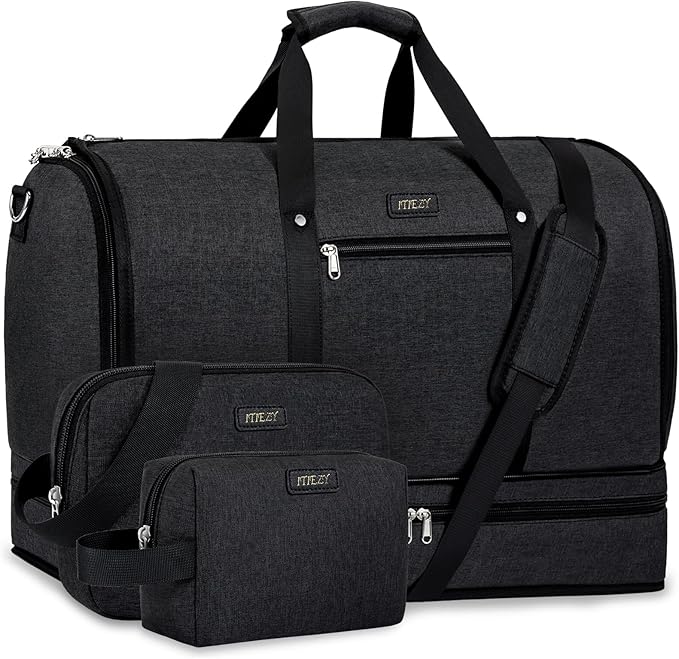 Garment Duffle Bag for Travel - Convertible Carry on Garments Duffel Bags Travel Bag for Women Men Large Weekender Bag with Shoes Compartment 3 in 1 Hanging Clothes Suit Dress Bag 3pcs Set