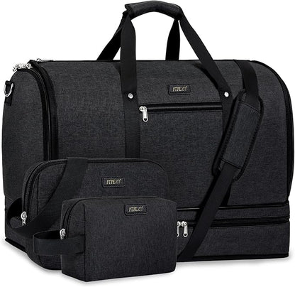 Garment Duffle Bag for Travel - Convertible Carry on Garments Duffel Bags Travel Bag for Women Men Large Weekender Bag with Shoes Compartment 3 in 1 Hanging Clothes Suit Dress Bag 3pcs Set