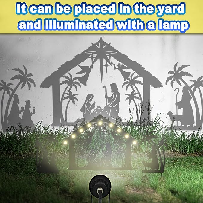 3Pack Lighted Metal Nativity Scene Garden Stake, Solar Christmas Decorations