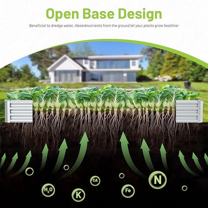 2PCS 8x2x1FT Galvanized Raised Garden Bed, Galvanized Planter Raised Garden