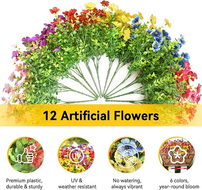 ZeeDix 16 Inch Artificial Flowers Hanging Railing Window Planter Box