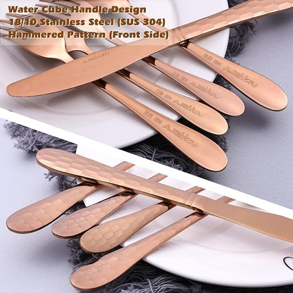 Hammered Silverware Set 20-Piece, 18/10 Stainless Steel Flatware Cutlery