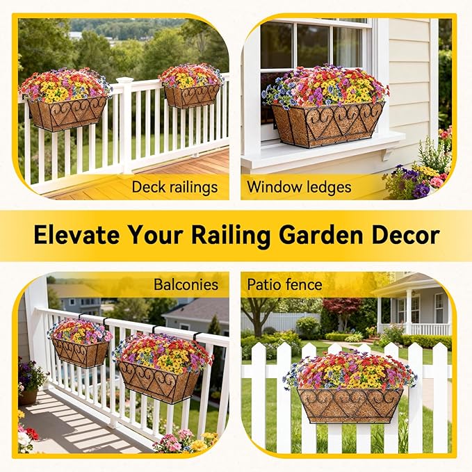 ZeeDix 16 Inch Artificial Flowers Hanging Railing Window Planter Box