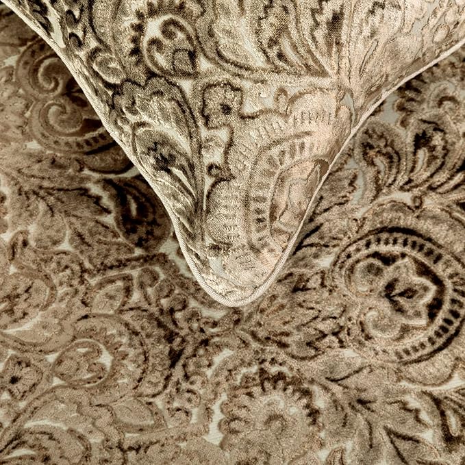 The HomeCentric King/Queen/Twin Beige Decorative Queen 74"x18" Bed Runner with 2 Pillow Cover, Velvet Damask & Crystal Border Bed Scarf on Velvet Fabric - Henriretta
