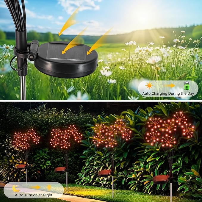Solar Garden Lights 2 Pack Waterproof Swaying Starburst Light Solar Outdoor