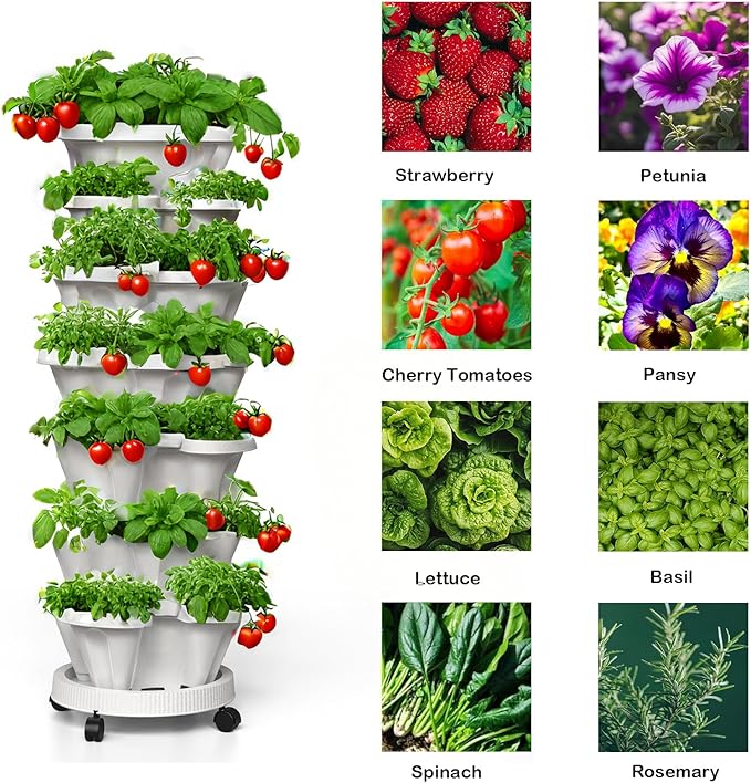 Strawberry Planters, 3 Tiered Vertical Stackable Planter, Herb Stacking Tower