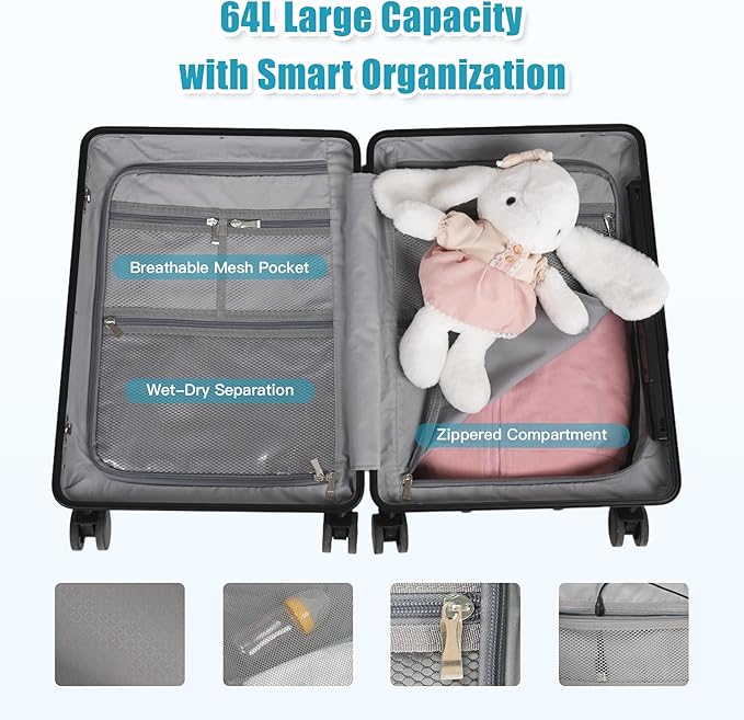 22" Ride On Luggage with Seat for Kids & Adults, Lightweight Hardside Ride-On Suitcase with Front Opening, TSA Lock, 360° Spinner Wheels (Matte White, 22-inch)