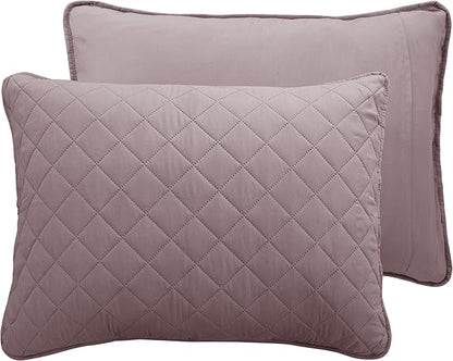 Easy-Going King Size Reversible Quilt Set with 1 Quilt and 2 Pillow Shams, Soft Bed Quilt Cover, Water Resistant Lightweight Microfiber Bedspread, Stain Resistant, Pink/Beige