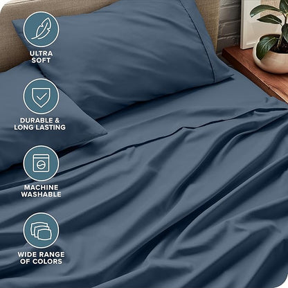 Bare Home Full Sheet Set - Luxury 1800 Ultra-Soft Microfiber Full Bed Sheets - Double Brushed - Deep Pockets - Easy Fit - 4 Piece Set - Bedding Sheets & Pillowcases (Full, Bering Sea)