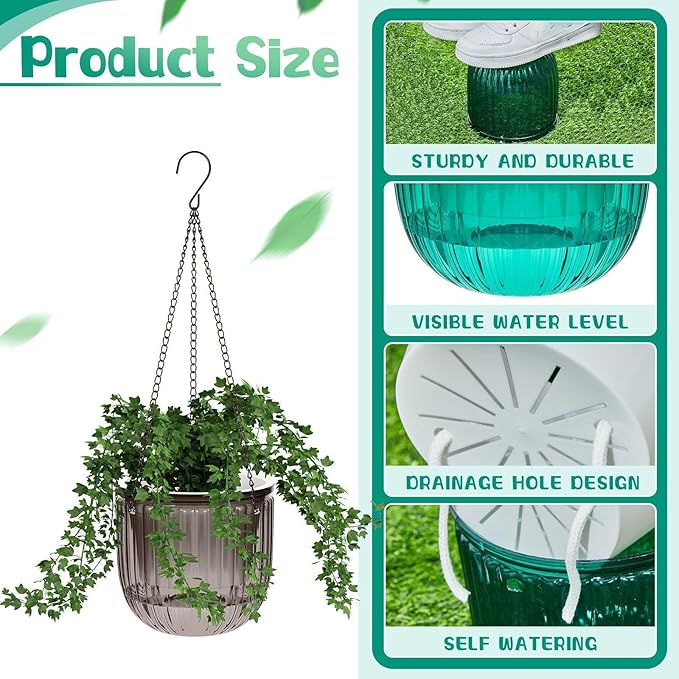 Meanplan 4 Pcs Self Watering Hanging Planter Indoor 6.5 Inch Hanging Baskets