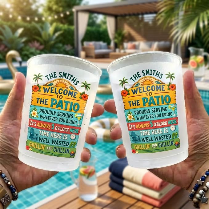 Personalized Patio Party Cups, Reusable Plastic Cups | Summer Vacation And