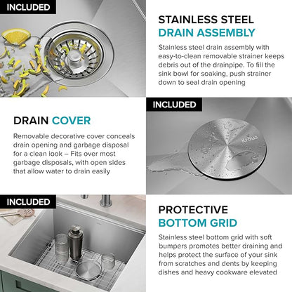 KRAUS Kore 21-Inch Undermount Workstation 16 Gauge Single Bowl Stainless Steel Kitchen Sink with Accessories, KWU111-21