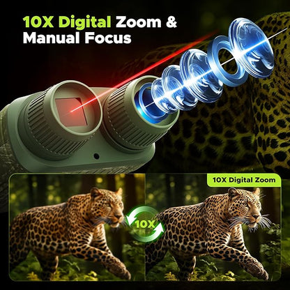 Night Vision Goggles, 4K Night Vision Binoculars, 3'' HD Screen & 10X Digital Zoom, 5000mAh Battery and 32GB TF Card, 1500FT Viewing Range for Camping & Security