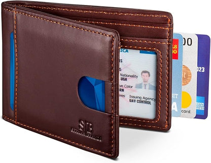 SERMAN BRANDS RFID Blocking Slim Bifold Genuine Leather Thin Minimalist Front Pocket Wallets for Men Billfold Wallet Men Gift