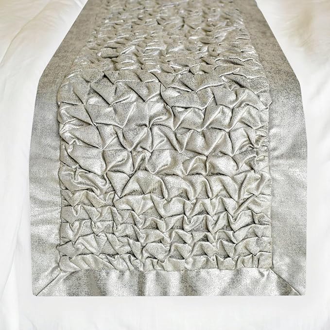 The HomeCentric King/Queen/Twin Silver Decorative Bed Runner Queen 74"x18" Bed Runner with Two Pillow Cover, Foil, Knotted,Textured Bed Scarf on Jacquard Fabric - Polished Silver