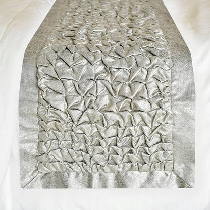 The HomeCentric King/Queen/Twin Silver Decorative Bed Runner Queen 74"x18" Bed Runner with Two Pillow Cover, Foil, Knotted,Textured Bed Scarf on Jacquard Fabric - Polished Silver