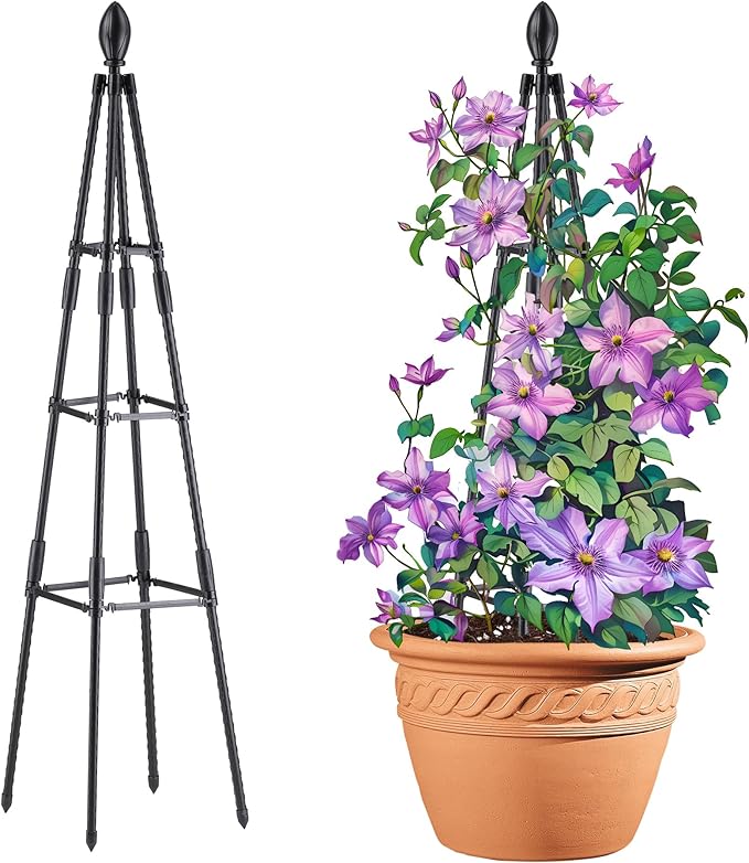 4 Ft Tower Obelisk Trellis for Potted Climbing Plants, Garden Trellis Rustproof