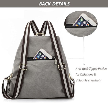 Goodhan Women Canvas Backpack Daypack Casual Shoulder Bag, Vintage Heavy-duty Anti-theft Travel Backpack, Light Grey