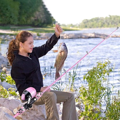 ODDSPRO Kids Fishing Pole Pink, Portable Telescopic Fishing Rod and Reel Combo Kit - with Spincast Fishing Reel Tackle Box for Girls, Youth