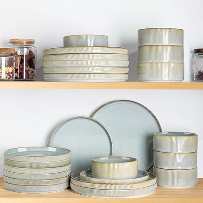 Ceramic Dinnerware Set for 8, 24-Piece Plates and Bowls Set | Lightweight
