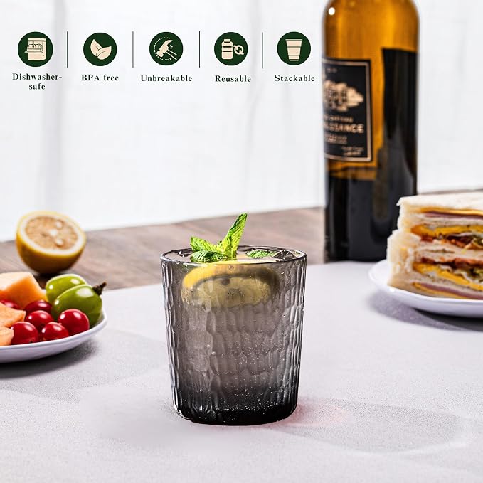 15oz and 22oz Grey Acrylic Glasses Drinkware, Honeycomb Stackable Shatter-Proof