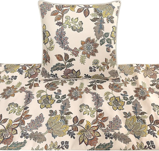 The HomeCentric King Queen Twin Multi Color & Ivory Handmade CA King 86"x18" Bed Runner with Pillow Cover, Floral Bed Scarf on Jacquard Fabric - Seasons Blossoms