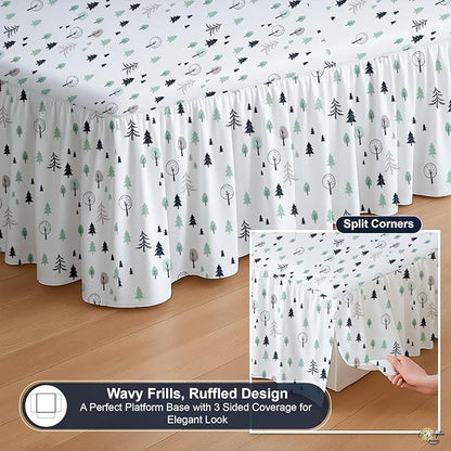Cottington Lane Ruffled Bed Skirt Full Size with Split Corner, Brushed Microfiber Hotel Quality Dust Ruffle, 21 Inch Drop Gathered Bedskirt, Soft, Stylish, Shrink & Fade Resistant, Winter Forest