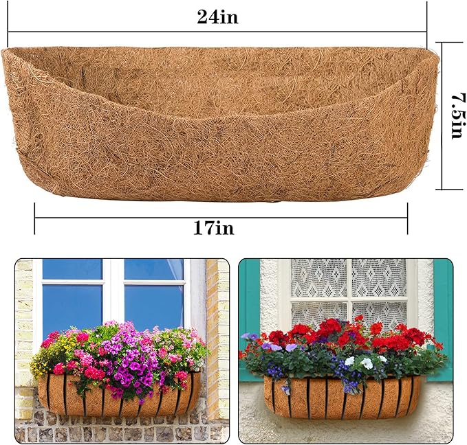 4 Pack Coco Liners for Window Planter Box - 24in 100% Natural Coconut Coir
