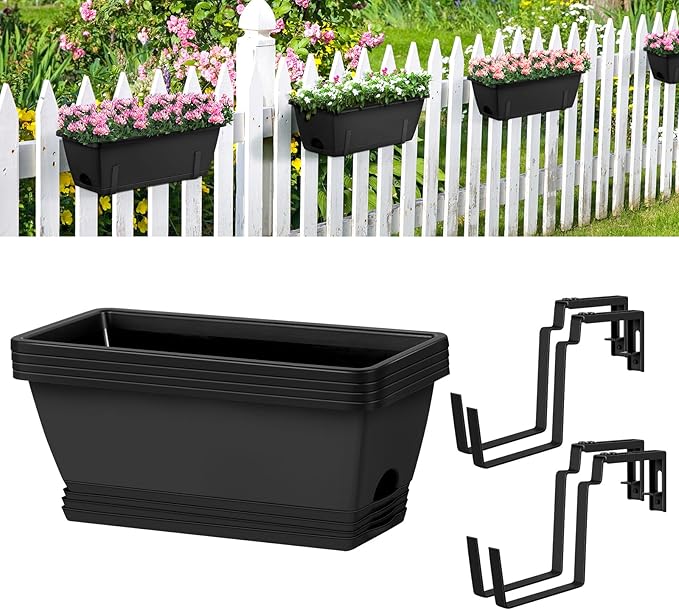 smusei 4 Pack Window Boxes Planters 17’’ Railing Planter Box