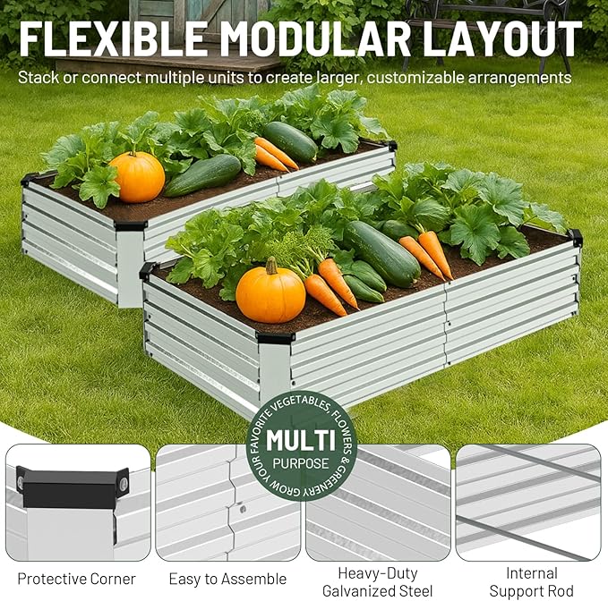 2 Pack 8x4x1FT Galvanized Metal Raised Garden Bed Kit