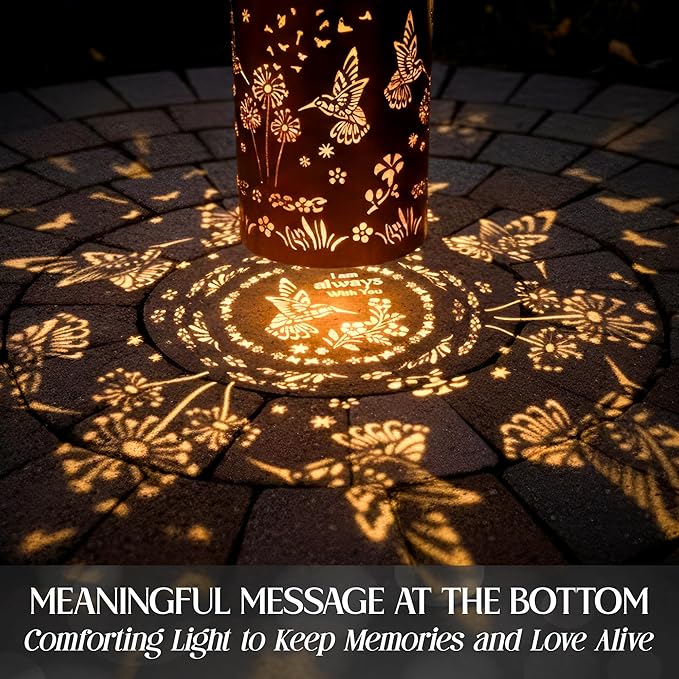 FLAGWIX Sympathy Gifts for Loss of Loved One - Christmas Memorial Solar Lanterns Outdoor Waterproof Decor - Hummingbird Gifts for Women, Memorial Gift for Mom Grandma, Decorative Lantern for Garden