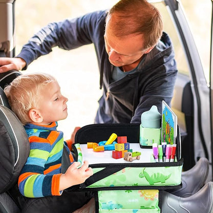 Kids Travel Tray, Car Seat Tray for kids Travel, Toddler Road Trip Essentials With Drawing Kit, Toddler Lap Desk Organizer for Car, Carseat Table for Airplane