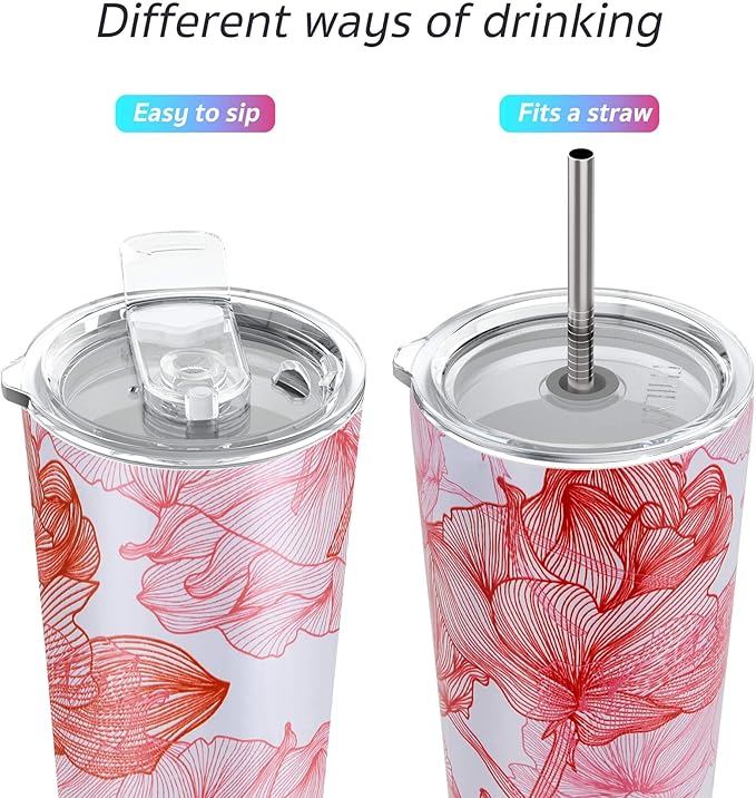 THILY Tumbler Stainless Steel Coffee Cup 26 oz Triple-Insulated Travel Mug with Splash-Proof Lid, Reusable, BPA Free, for Iced Water and Hot Beverage Smoothies Cup, Red Lotus