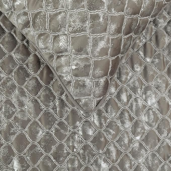 The HomeCentric King/Queen/Twin Grey & Silver Designer Full 68"x18" Bed Runner Without Pillow Cover, Quilted, Foil & Trellis Bed Scarf on Silk Fabric - Jumanah