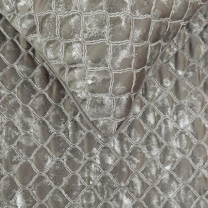 The HomeCentric King/Queen/Twin Grey & Silver Designer Full 68"x18" Bed Runner Without Pillow Cover, Quilted, Foil & Trellis Bed Scarf on Silk Fabric - Jumanah