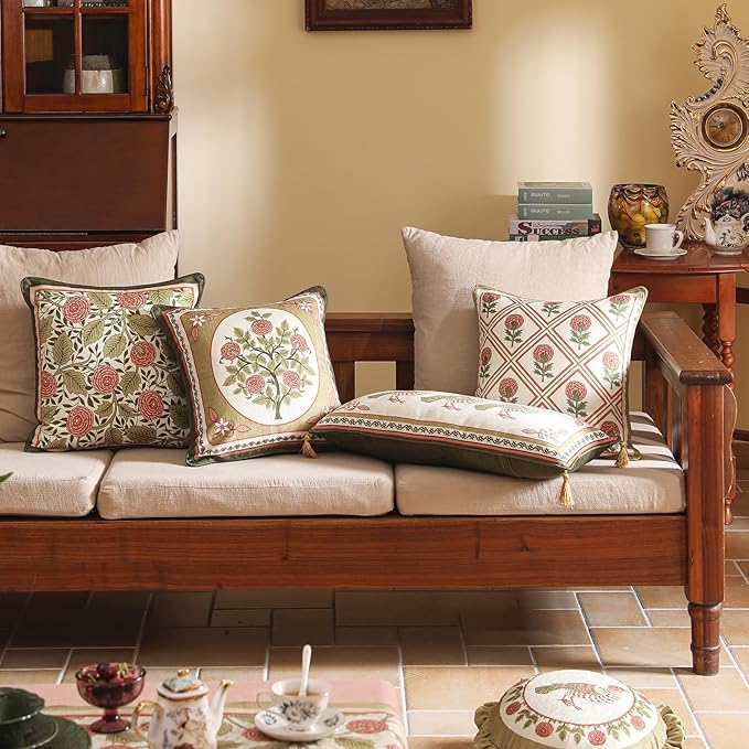 Rectangle Throw Pillow Covers,Brown Cozy Velvet Farmhouse with Birds and Floral Pattern Pillowcases,Decor Long Lumbar Pillows Cushion Covers for Couch Sofa Bed Car Chair,12"x28"