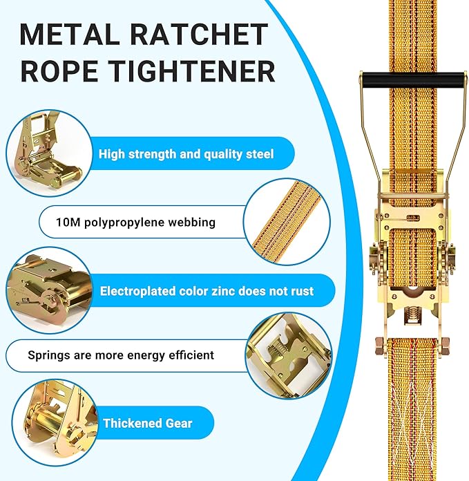 2Pack Ratchet Straps Heavy Duty, 2” 32Ft Tie Down Straps Ratchet, Tie Down Ratcheting with Double J Hook, 4000 LB Break Strength Cargo Strap Ratcheting for Moving, Trailers, Motorcycles and Car Roof