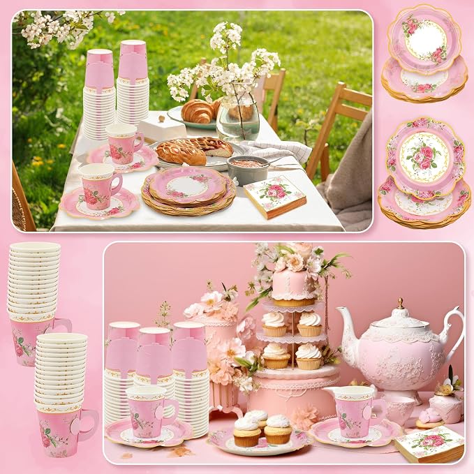 200Pcs Floral Tea Cups and Saucers