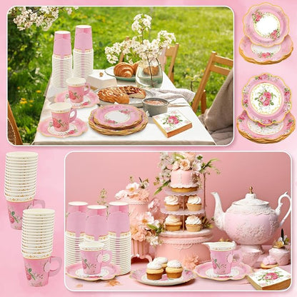 200Pcs Floral Tea Cups and Saucers