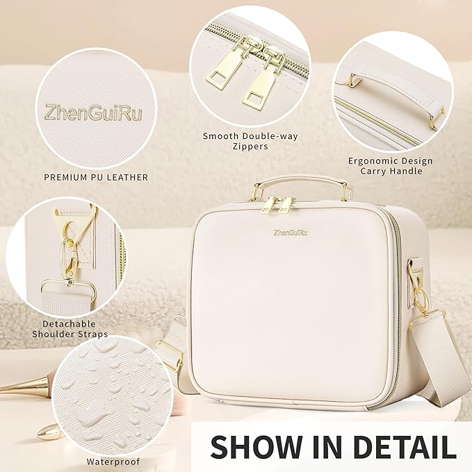 Travel Makeup Bag with Mirror and Light, Cosmetic Artist Organizer Case with LED Mirror, Travel Makeup Case for Cosmetic Brush Holder Storage, Toiletry Case for Women Gift