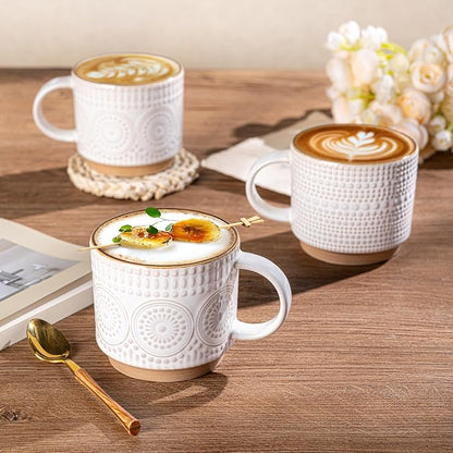 GBhome 12 oz Coffee Mugs Set of 4, Stackable Ceramic Coffee Cups Set | Modern