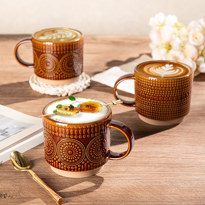 GBhome 12 oz Coffee Mugs Set of 4, Stackable Ceramic Coffee Cups Set | Modern