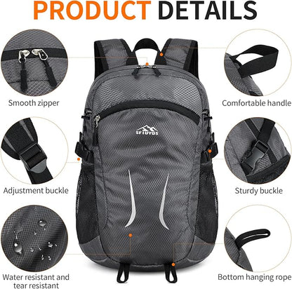 Hiking Daypack,30L Waterproof Hiking Backpack Packable Lightweight Travel Day Pack for Women Men (Grey, Large)