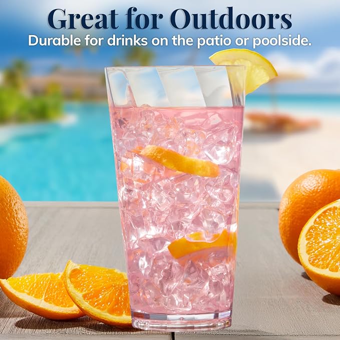 US Acrylic Optix Plastic Reusable Drinking Glasses 20oz Water Cups in Clear |