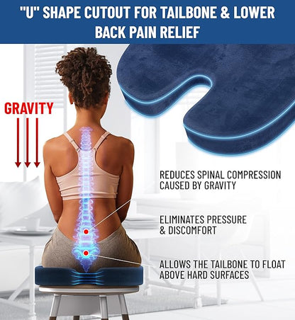 Everlasting Comfort Doctor Recommended Memory Foam Seat Cushion for Office Chairs & Car Seat - Ergonomic Office Desk Accessories for Tailbone Pain Relief, Sciatica & Back Support